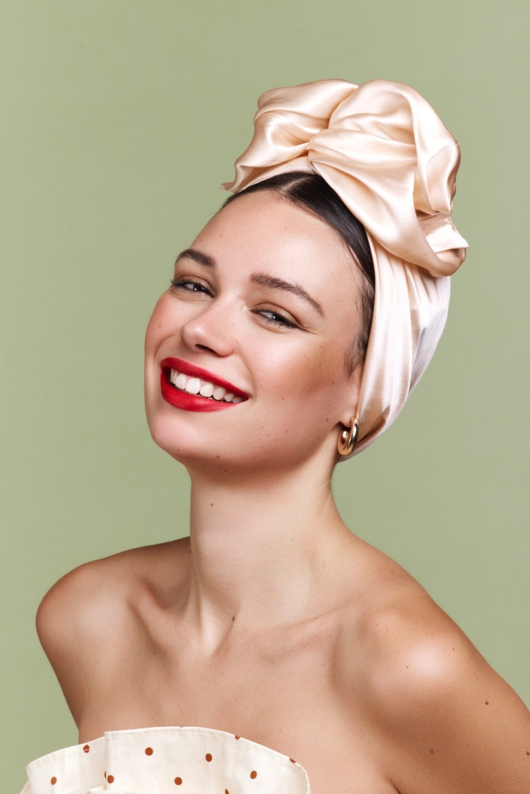 Turban africaine en soie champagne