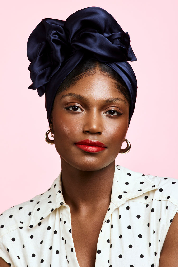Turban africaine en soie marine – profil