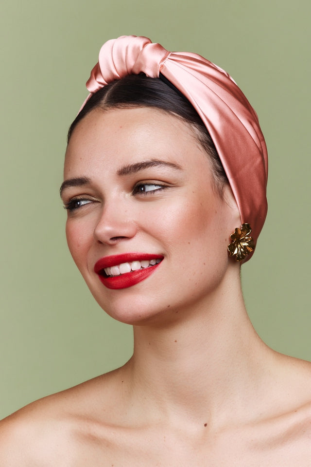 Turban parisienne en soie corail