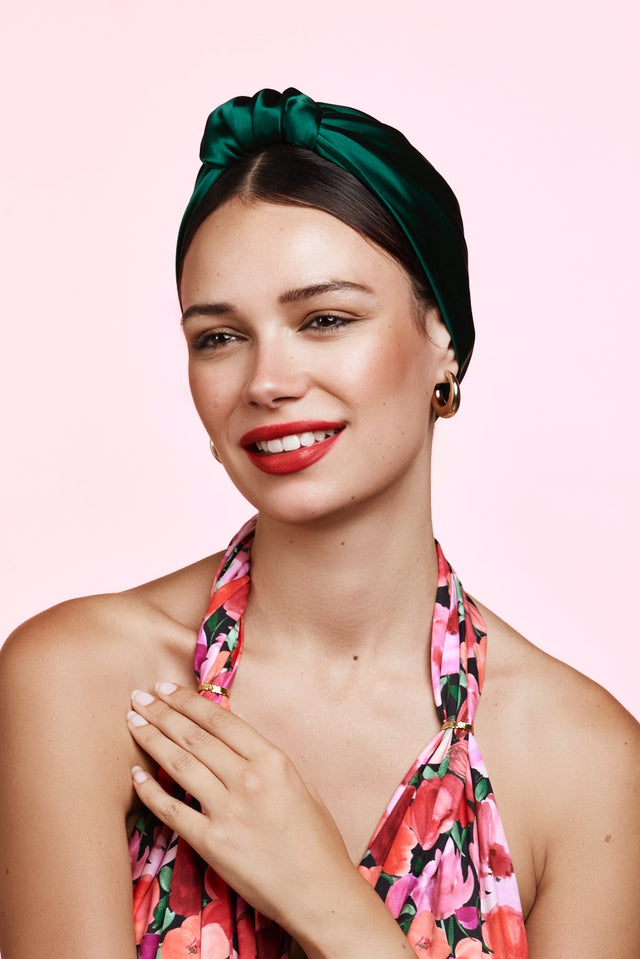 Turban parisienne en soie émeraude