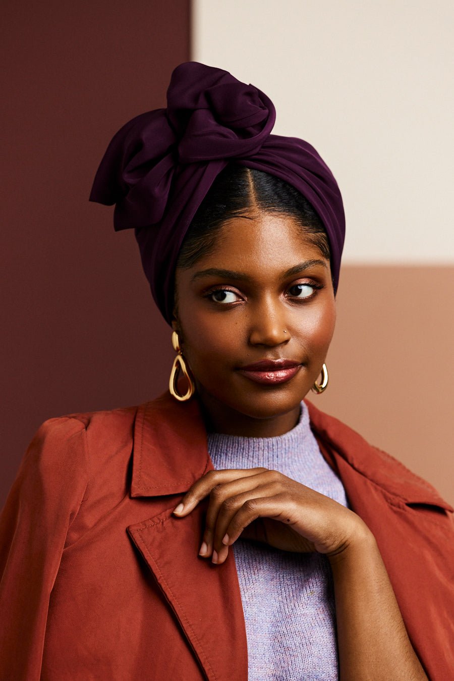 Turbans femme fil métal - AFRICAINE PRUNE - Indira de paris