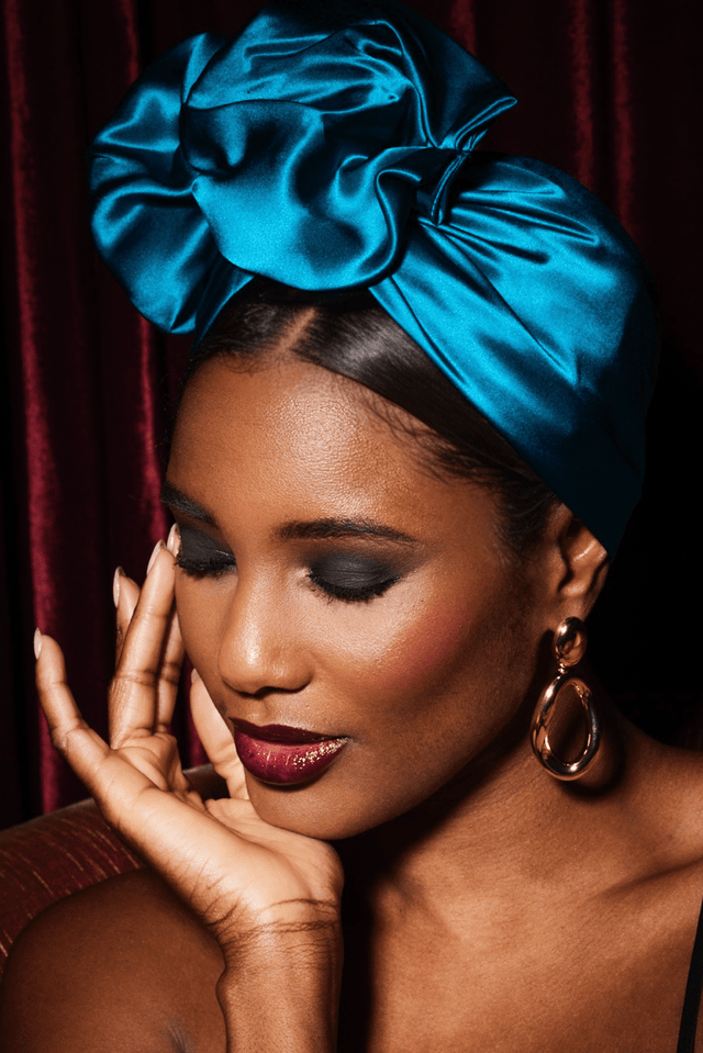 Turbans femme fil métal - AFRICAINE SOIE - BLEU CANARD - Indira de paris