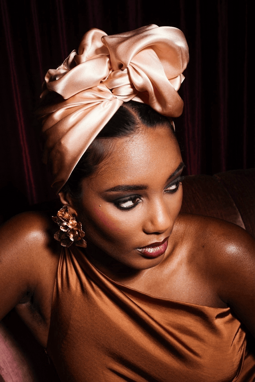 Turbans femme fil métal - AFRICAINE SOIE - CHAMPAGNE - Indira de paris