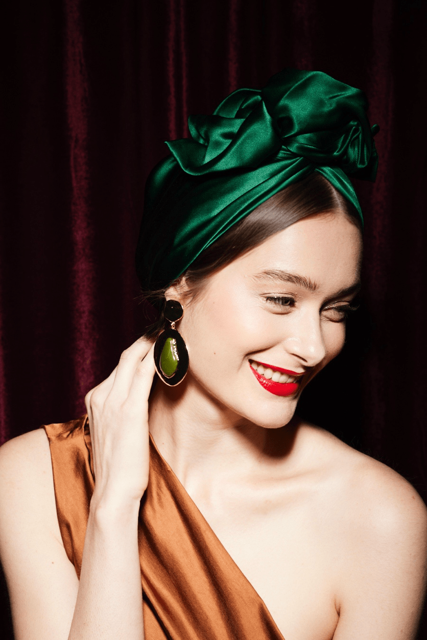 Turbans femme fil métal - AFRICAINE SOIE - EMERAUDE - Indira de paris