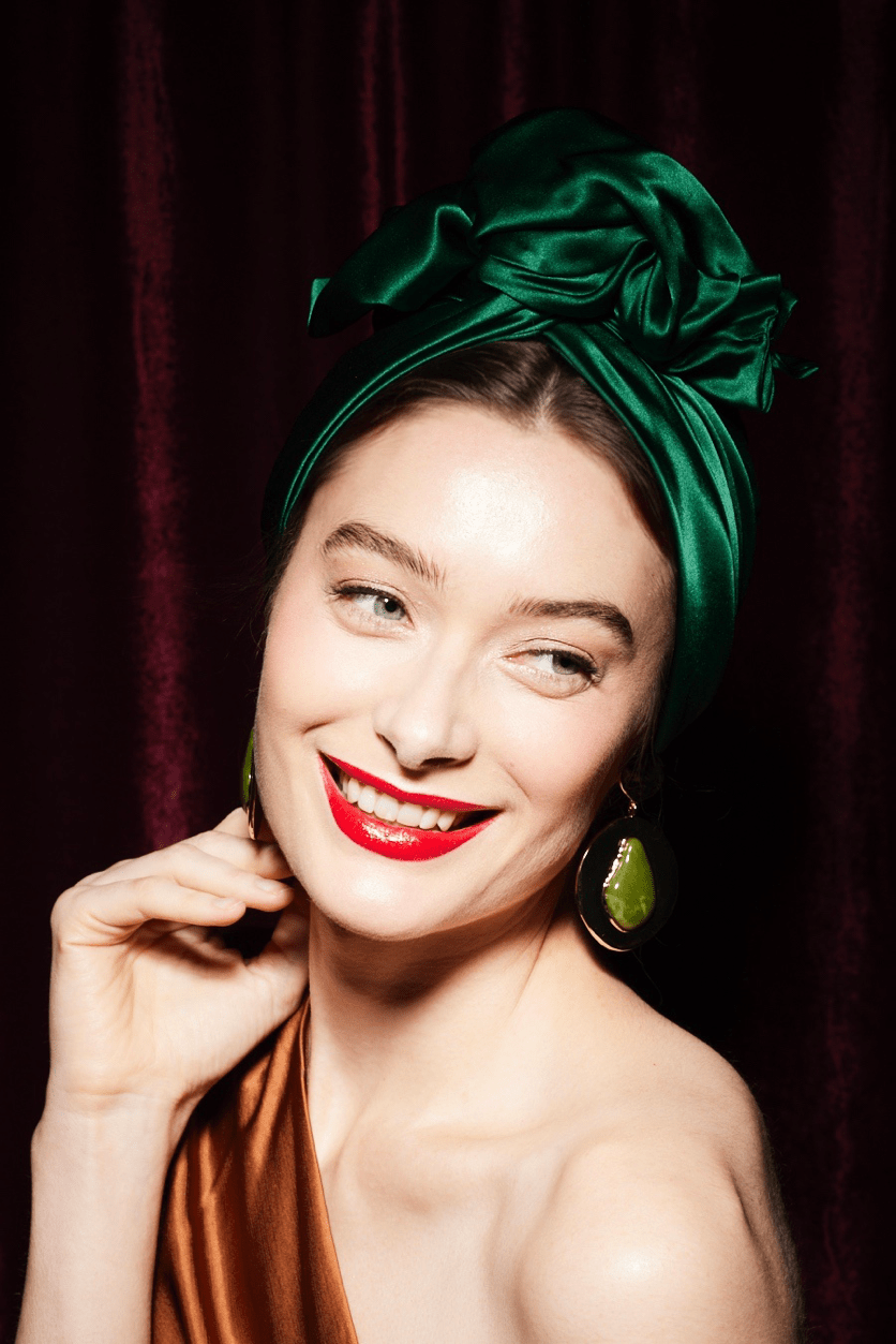 Turbans femme fil métal - AFRICAINE SOIE - EMERAUDE - Indira de paris