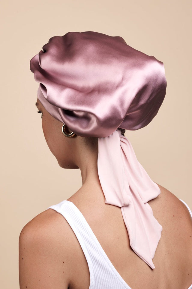 Bonnet de nuit en soie-BONNET DE NUIT EN SOIE MAUVE- Indira de paris