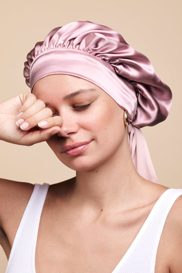 Bonnet de nuit en soie-BONNET DE NUIT EN SOIE MAUVE- Indira de paris