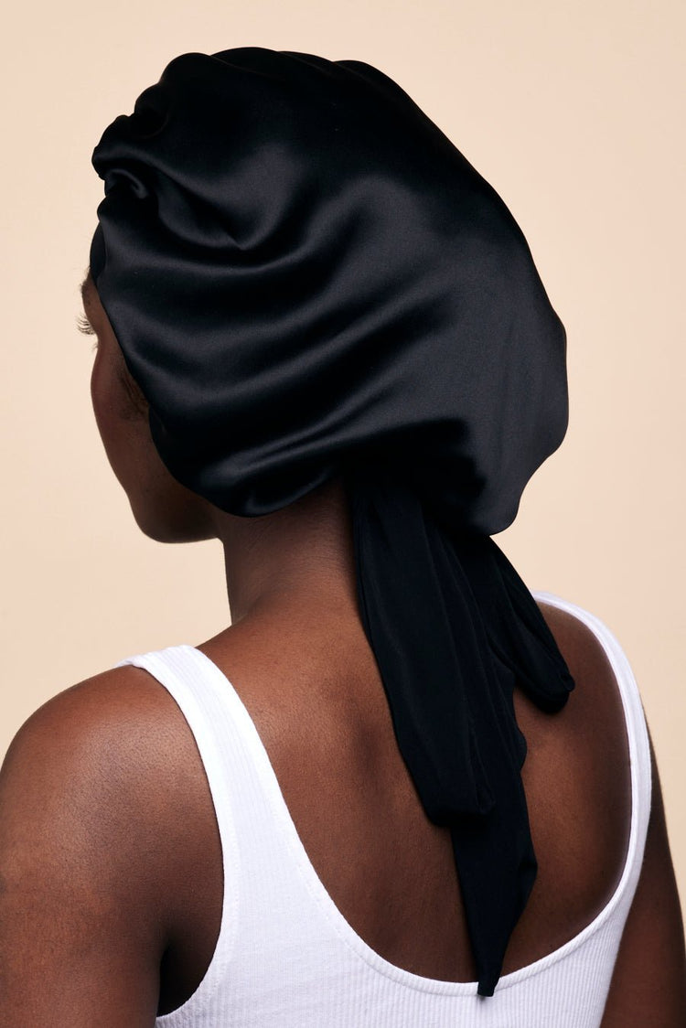 Bonnet de nuit en soie-BONNET DE NUIT EN SOIE NOIR- Indira de paris