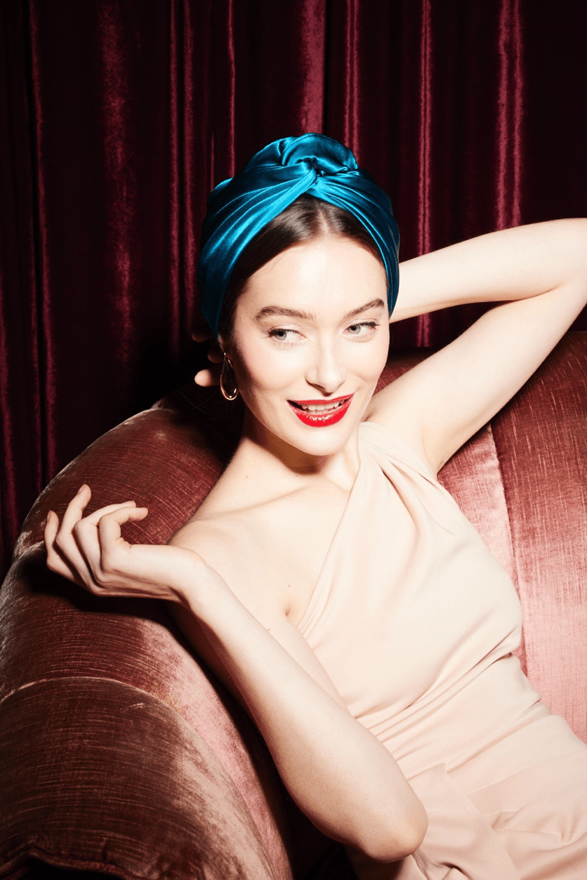 Turbans femme modulable - CUBAINE SOIE - BLEU CANARD - Indira de paris