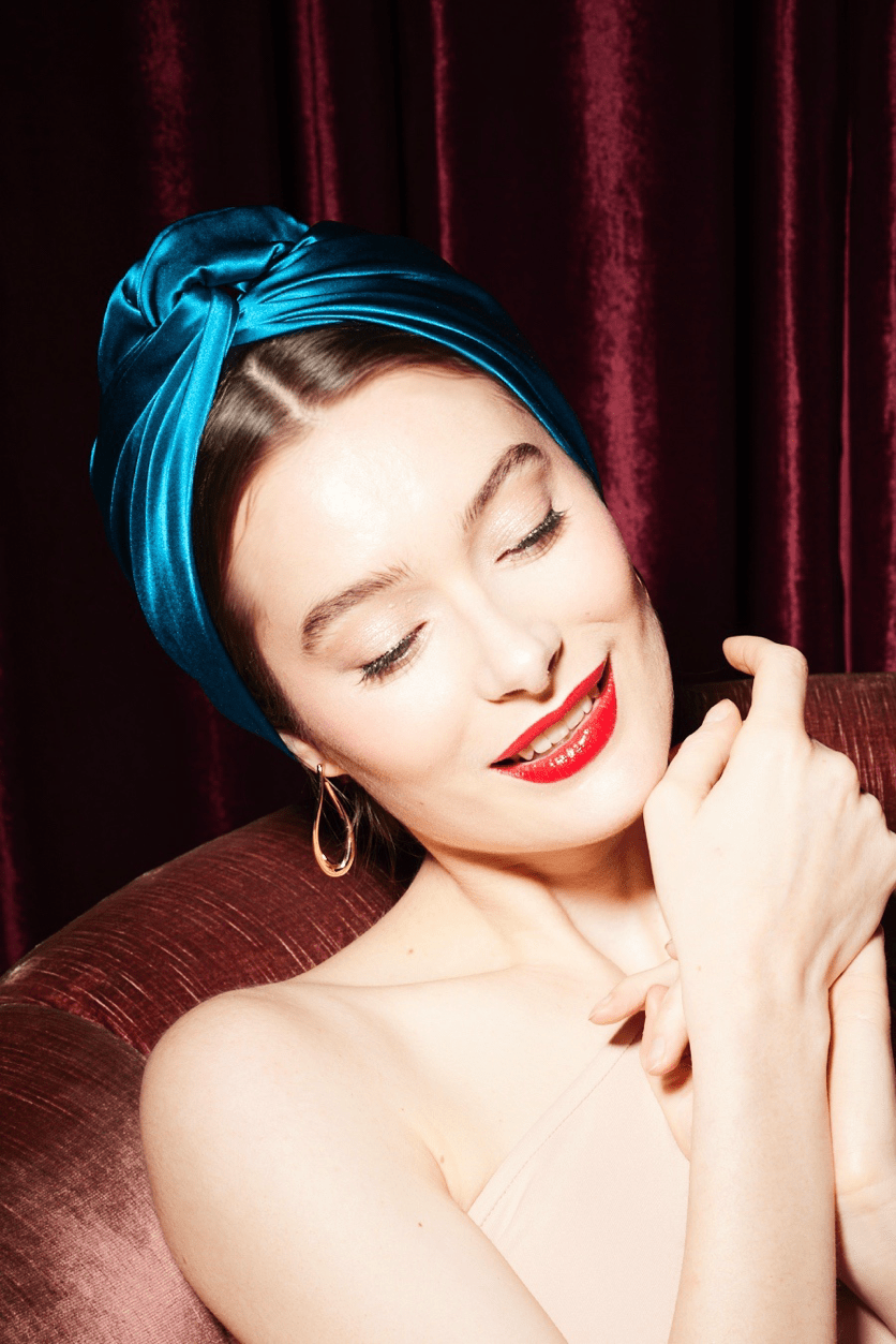 Turbans femme modulable - CUBAINE SOIE - BLEU CANARD - Indira de paris