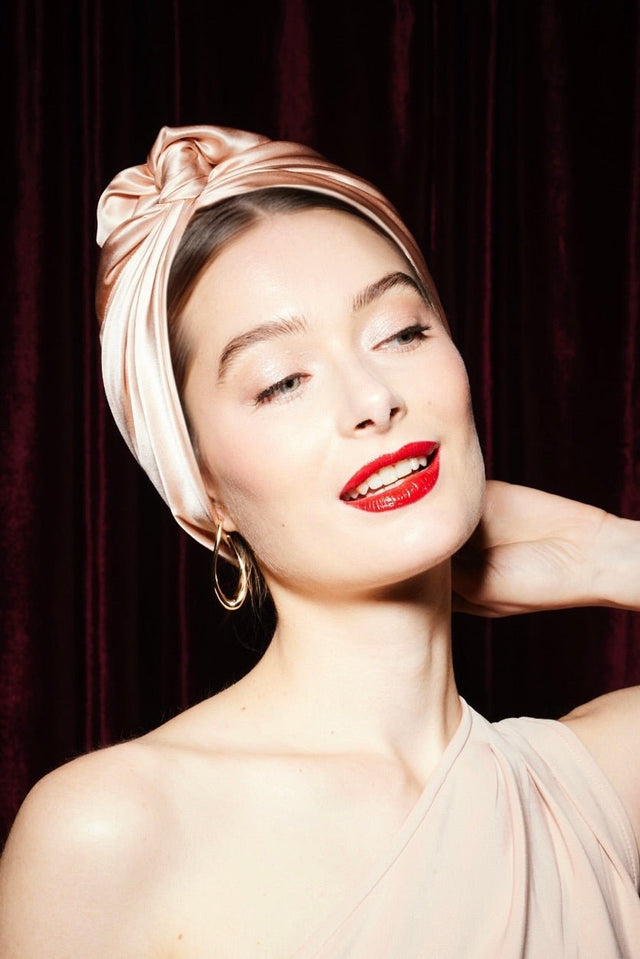 Turbans femme modulable - CUBAINE SOIE - CHAMPAGNE - Indira de paris