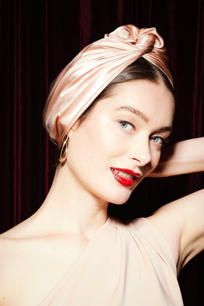Turbans femme modulable - CUBAINE SOIE - CHAMPAGNE - Indira de paris
