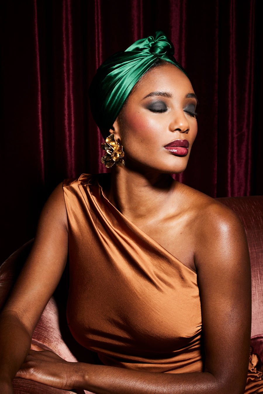 Turbans femme modulable - CUBAINE SOIE - EMERAUDE - Indira de paris