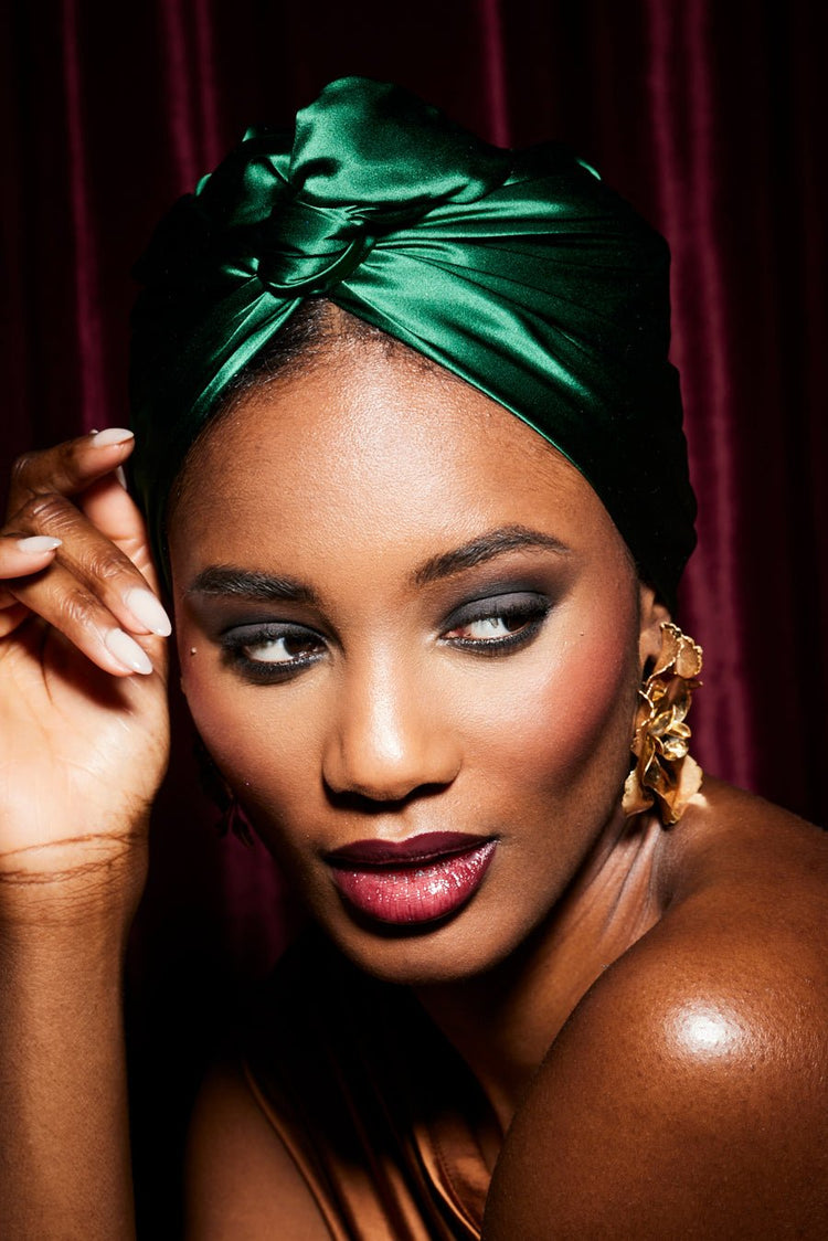 Turbans femme modulable - CUBAINE SOIE - EMERAUDE - Indira de paris