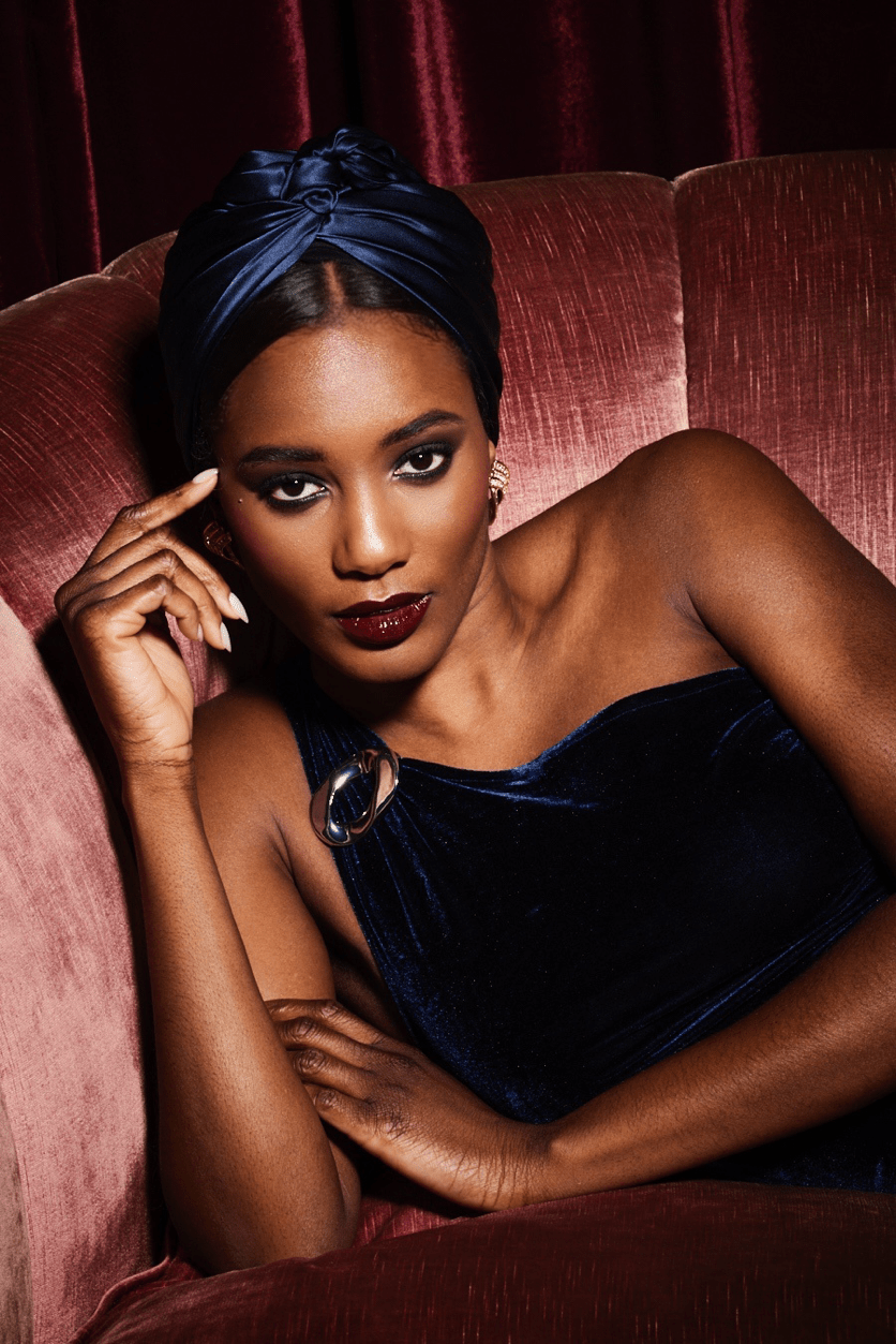 Turbans femme modulable - CUBAINE SOIE - MARINE - Indira de paris