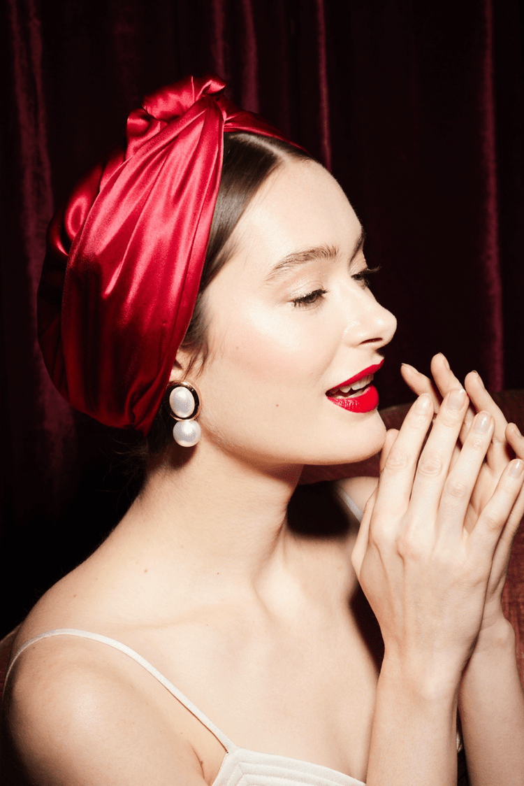 Turbans femme modulable - CUBAINE SOIE - RUBIS - Indira de paris