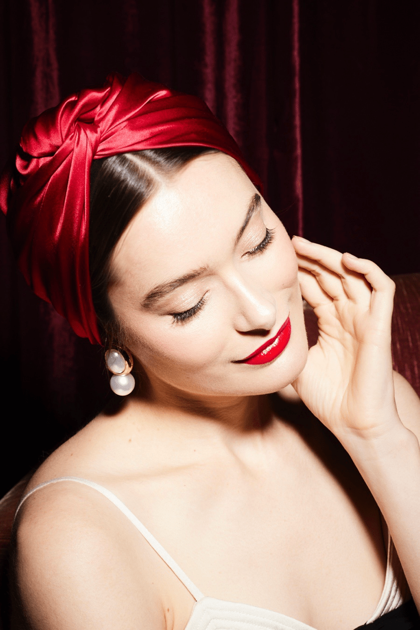 Turbans femme modulable - CUBAINE SOIE - RUBIS - Indira de paris