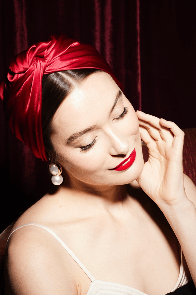 Turbans femme modulable - CUBAINE SOIE - RUBIS - Indira de paris