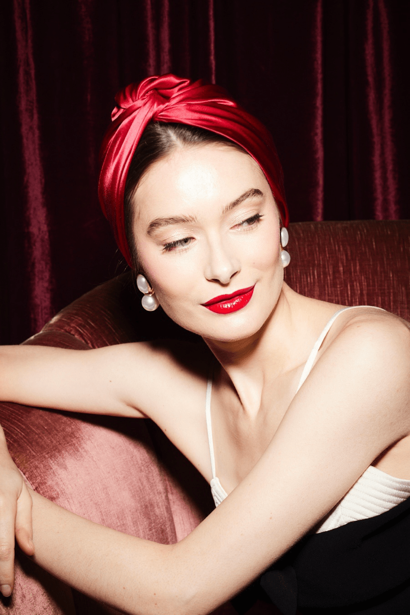 Turbans femme modulable - CUBAINE SOIE - RUBIS - Indira de paris