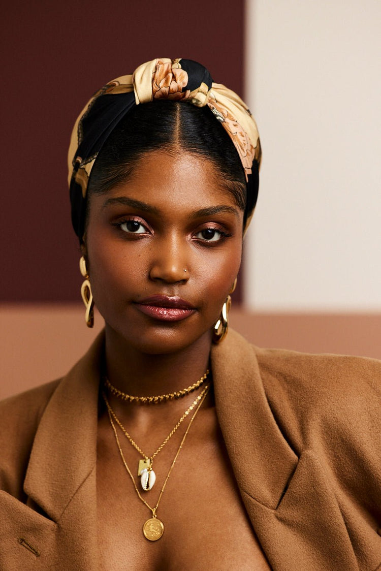 Foulard cheveux femme - PARISIENNE HORTENSE BEIGE - Indira de paris