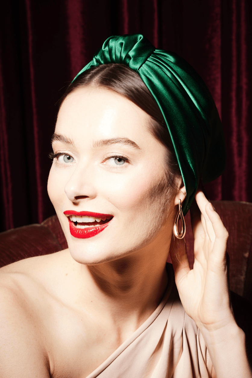 Foulard cheveux femme - PARISIENNE SOIE - EMERAUDE - Indira de paris