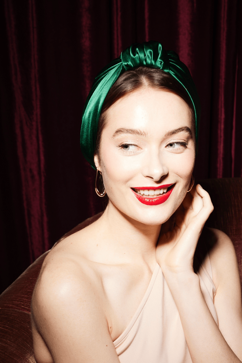 Foulard cheveux femme - PARISIENNE SOIE - EMERAUDE - Indira de paris