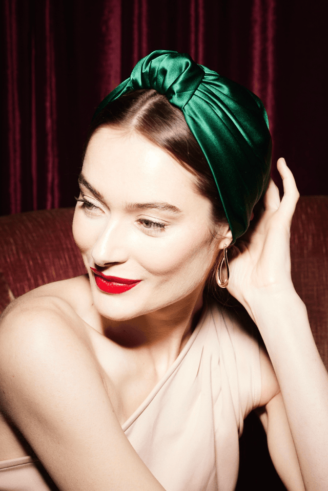 Foulard cheveux femme - PARISIENNE SOIE - EMERAUDE - Indira de paris