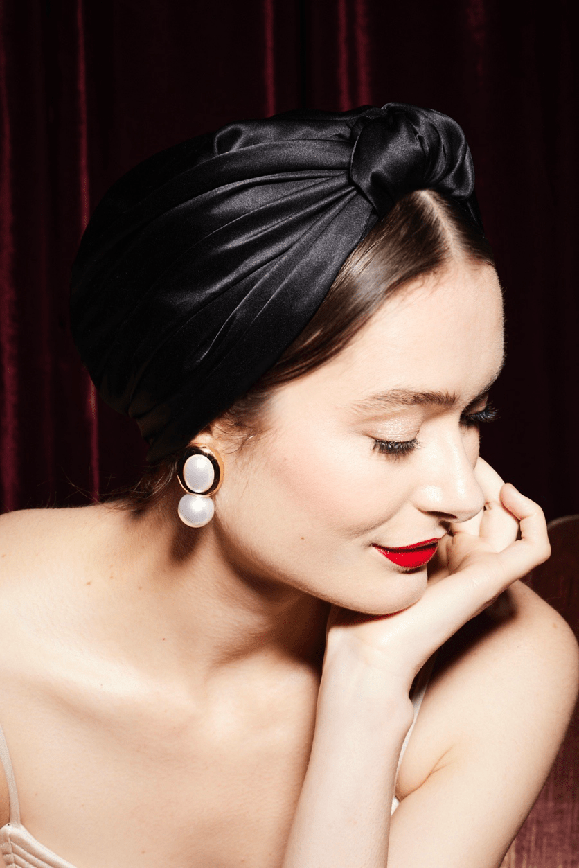 Foulard cheveux femme - PARISIENNE SOIE - NOIR - Indira de paris