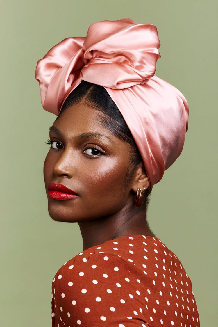 Turbans femme fil métal-TURBAN AFRICAINE SOIE - CORAIL- Indira de paris