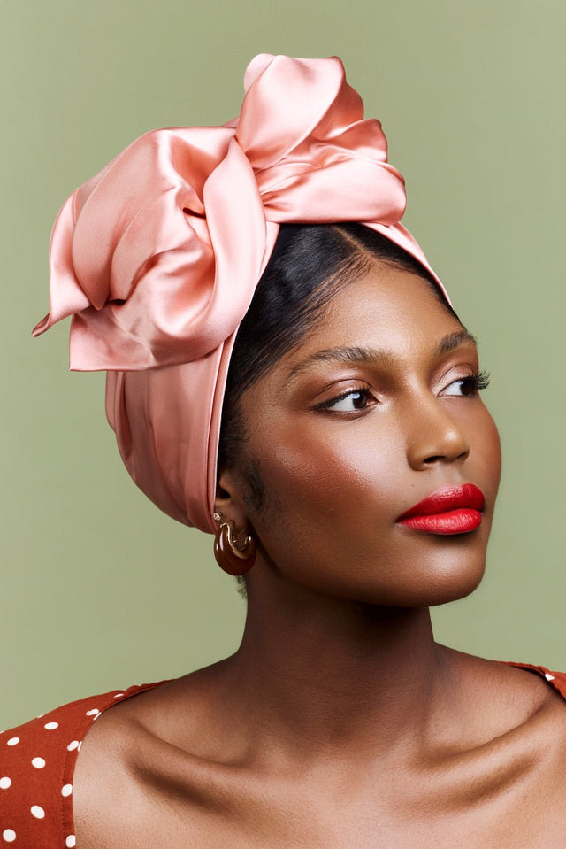 Turbans femme fil métal-TURBAN AFRICAINE SOIE - CORAIL- Indira de paris