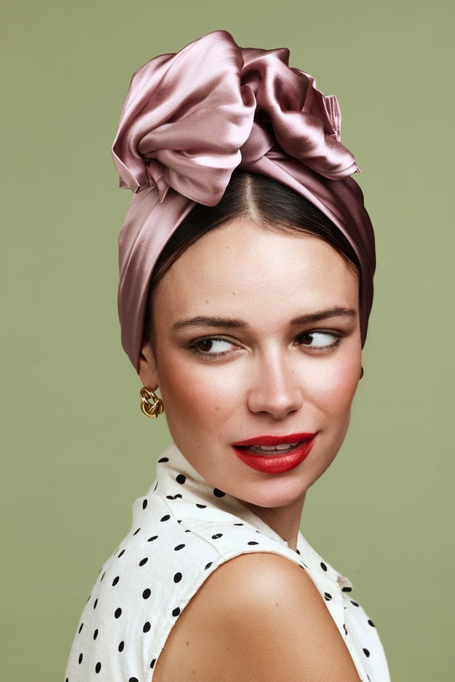 Turbans femme fil métal-TURBAN AFRICAINE SOIE - MAUVE- Indira de paris