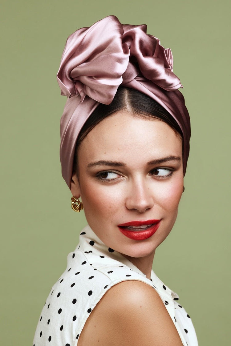Turbans femme fil métal-TURBAN AFRICAINE SOIE - MAUVE- Indira de paris