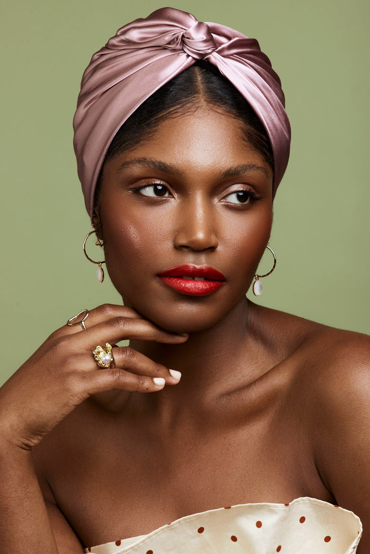 Turbans femme modulable-TURBAN CUBAINE SOIE - MAUVE- Indira de paris