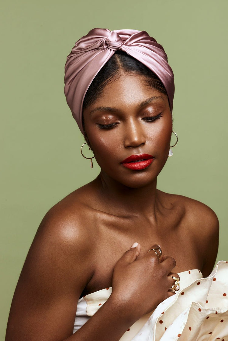 Turbans femme modulable-TURBAN CUBAINE SOIE - MAUVE- Indira de paris