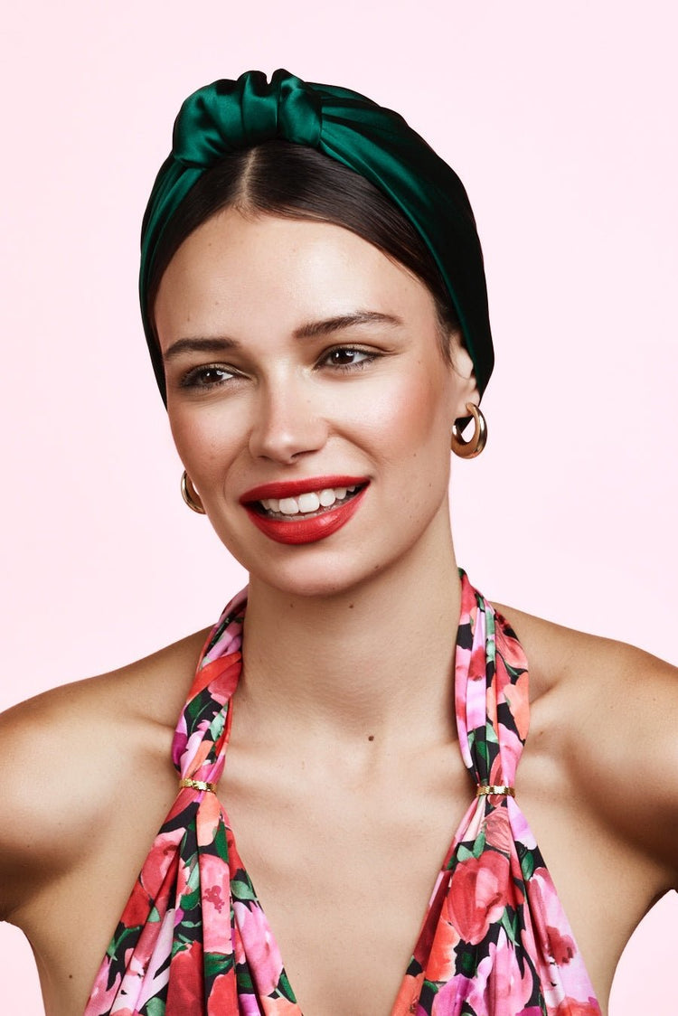 Foulard cheveux femme-TURBAN PARISIENNE SOIE - EMERAUDE- Indira de paris