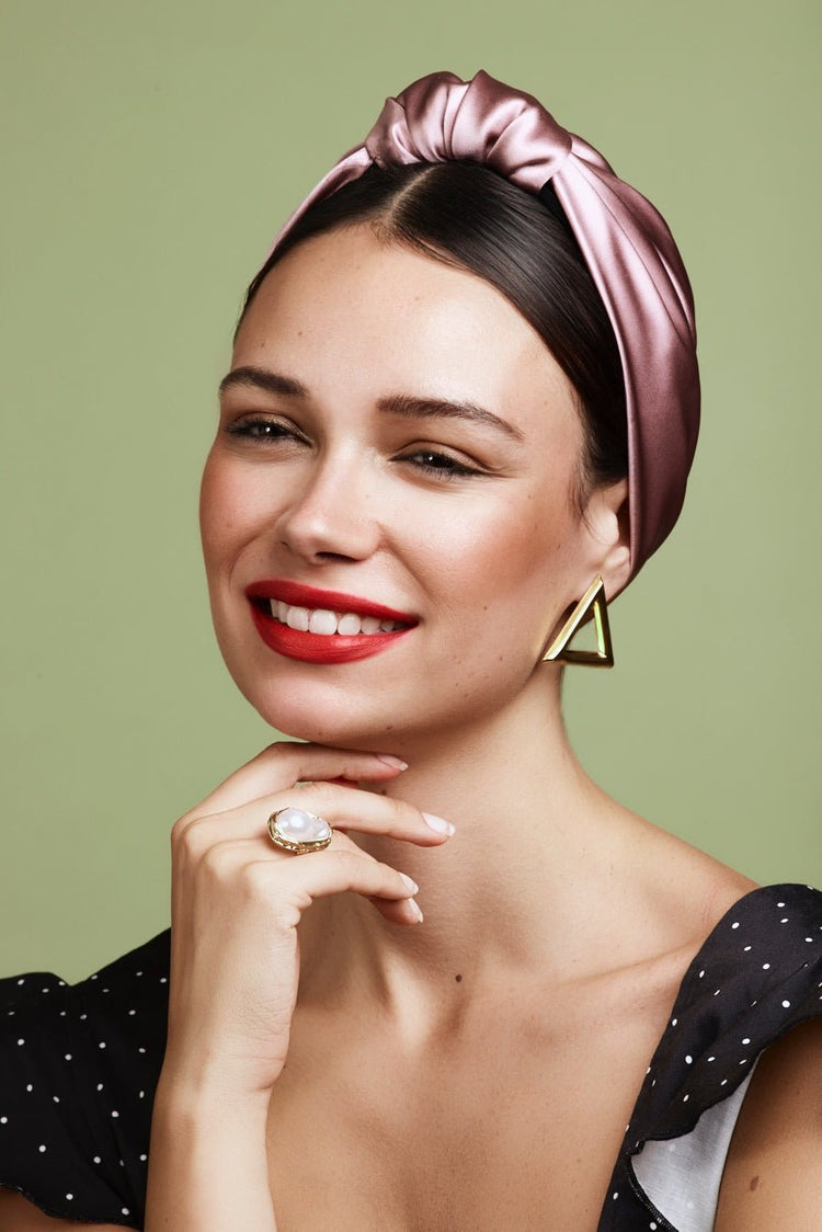 Foulard cheveux femme-TURBAN PARISIENNE SOIE - MAUVE- Indira de paris