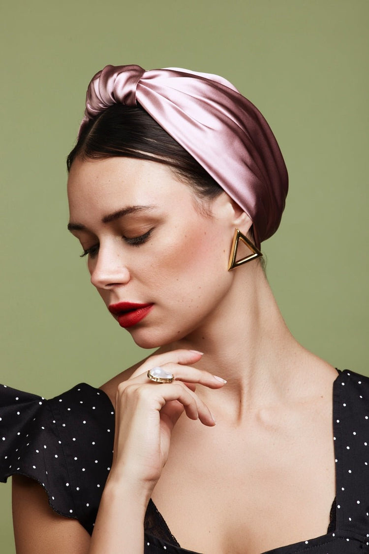 Foulard cheveux femme-TURBAN PARISIENNE SOIE - MAUVE- Indira de paris