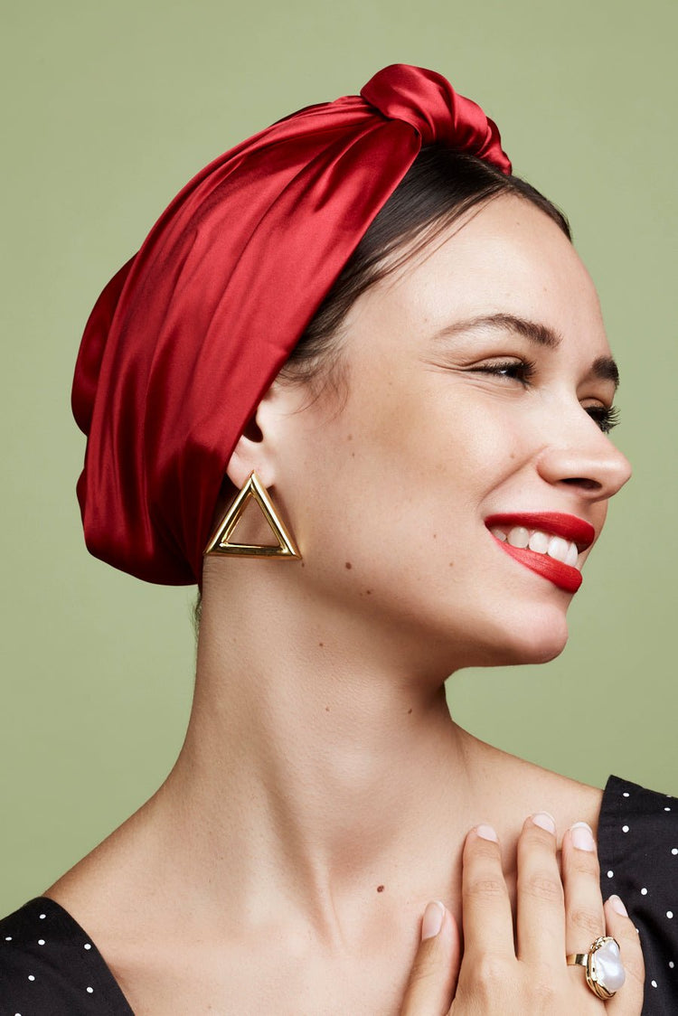 Foulard cheveux femme-TURBAN PARISIENNE SOIE - RUBIS- Indira de paris