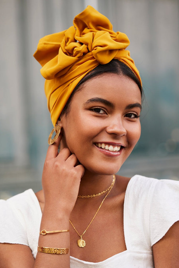 Turbans complets flexibles-Africaine Moutarde- Indira de paris