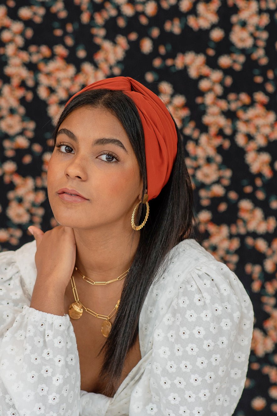 Headbands-BANDEAU - Californienne Orange brûlé- Indira de paris