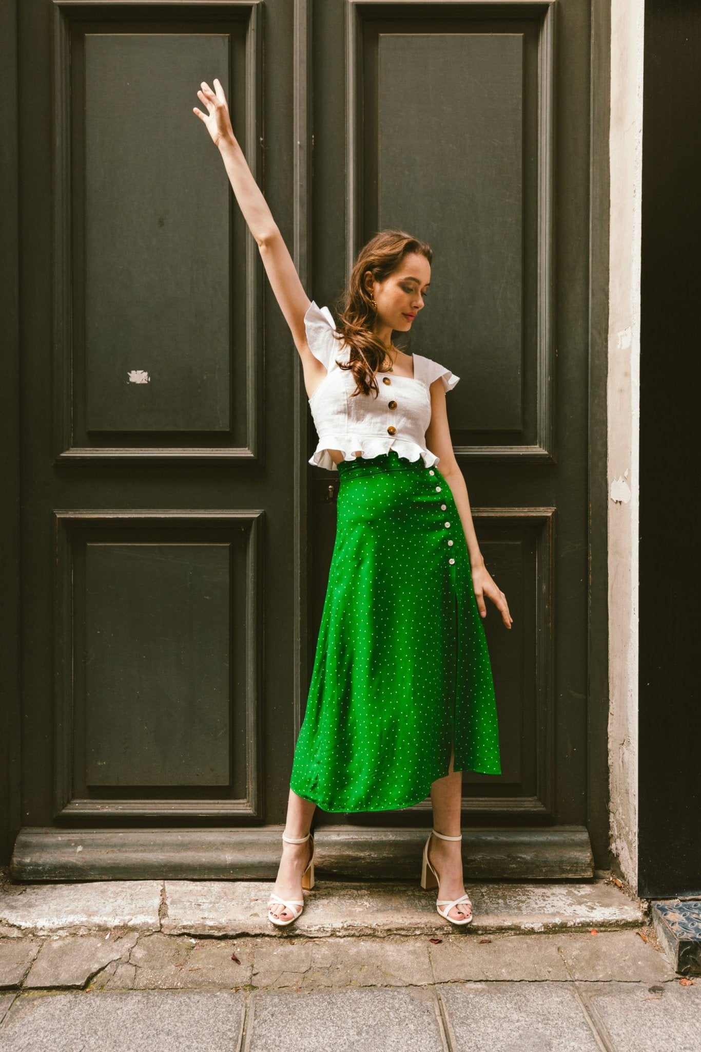 Jupes-Jupe Meryl Mini Pois Vert- Indira de paris