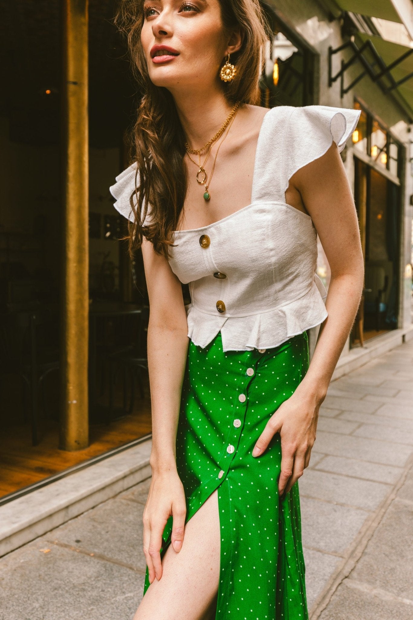 Jupes-Jupe Meryl Mini Pois Vert- Indira de paris