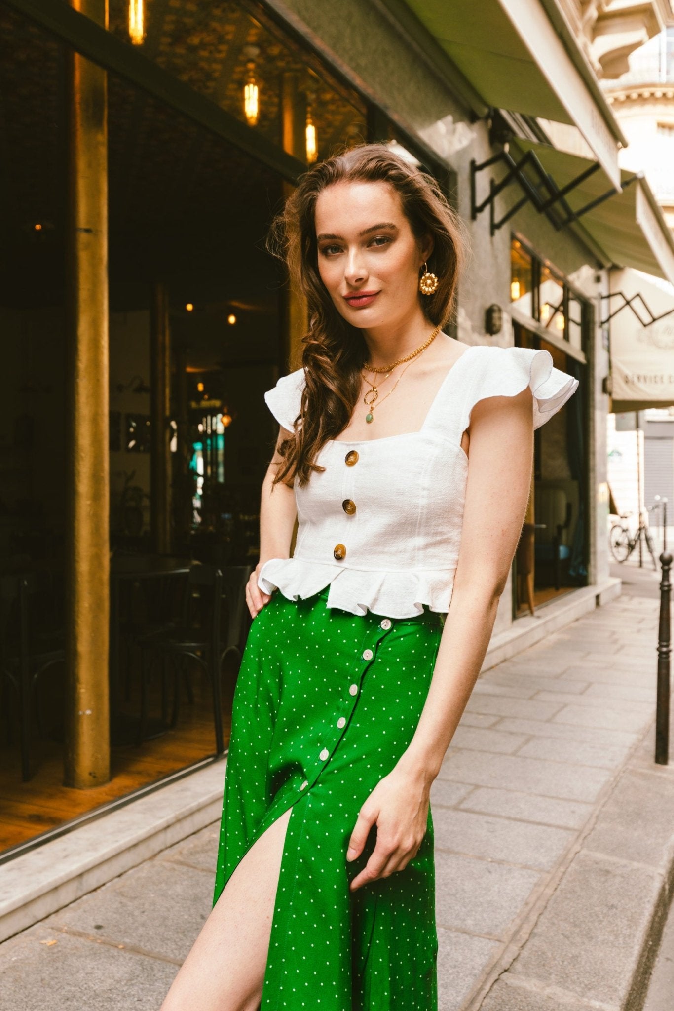 Jupes-Jupe Meryl Mini Pois Vert- Indira de paris