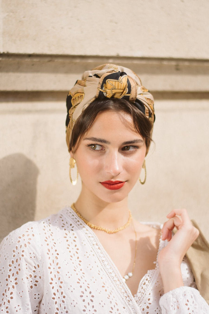 Turbans complets rétro-Parisienne - SAMANTHA beige- Indira de paris