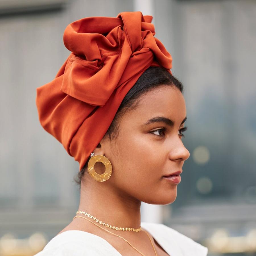 Turbans complets flexibles-TURBAN - Africaine Orange Brulé- Indira de paris