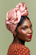 Turban africaine en soie corail – vue de face