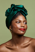 Turban africaine en soie émeraude – vue de face