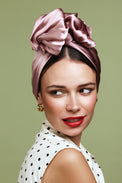 Turban africaine en soie mauve , nœud volumineux