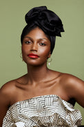 Turban africaine en soie noir – vue de trois quarts