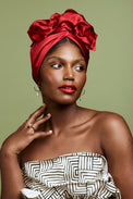 Turban africaine en soie rubis – profil